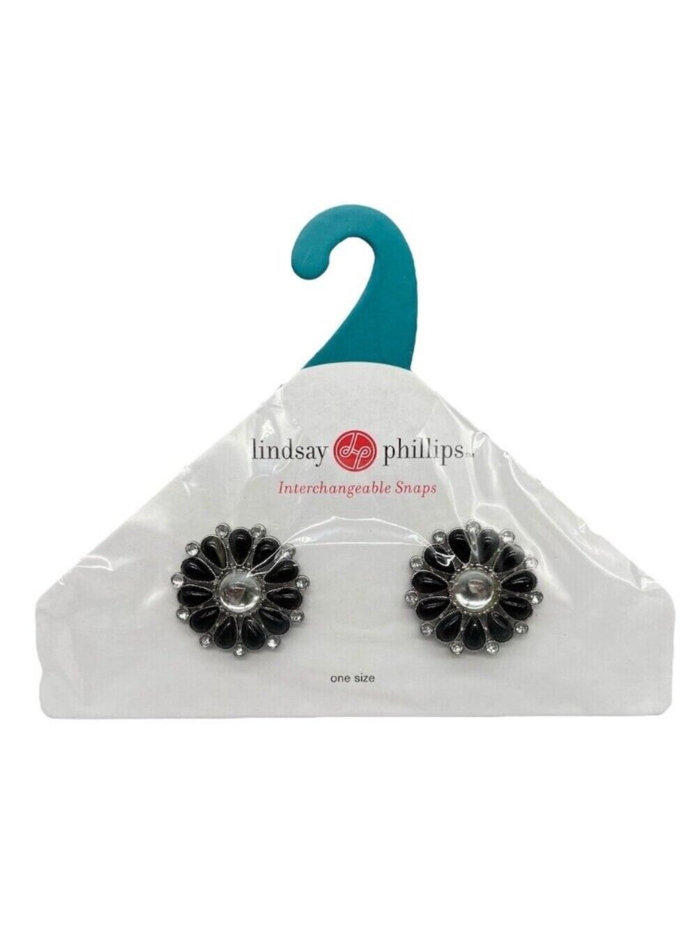 Lindsay Phillips Interchangeable Snaps "Thea" One Size Black & Silver Floral Des